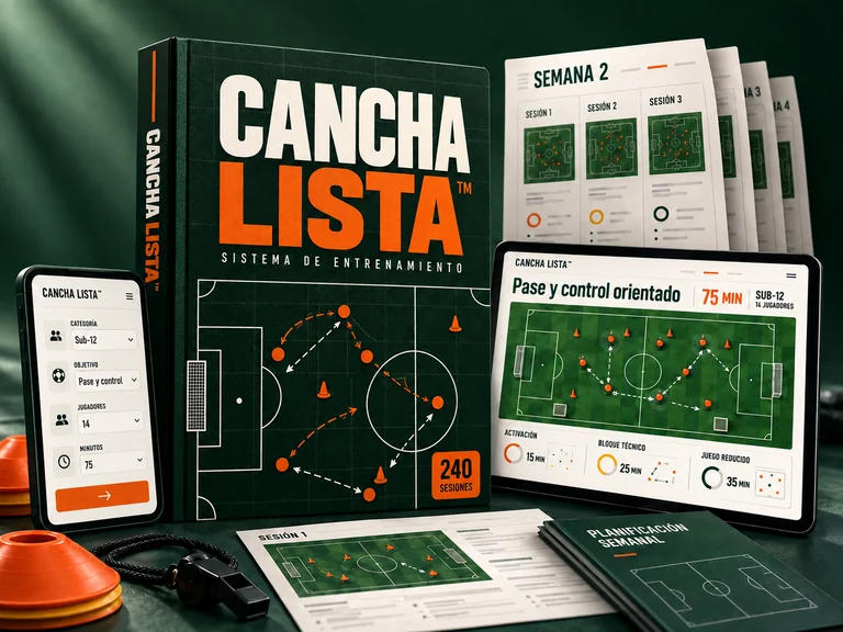 Cancha Lista: sistema de entrenamiento con selector, sesión de fútbol y planificación semanal